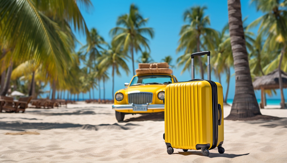 Taxi et valise sur la plage